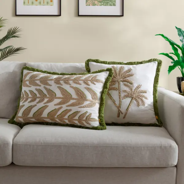 Palm embroidered cushion cover 45x45, green