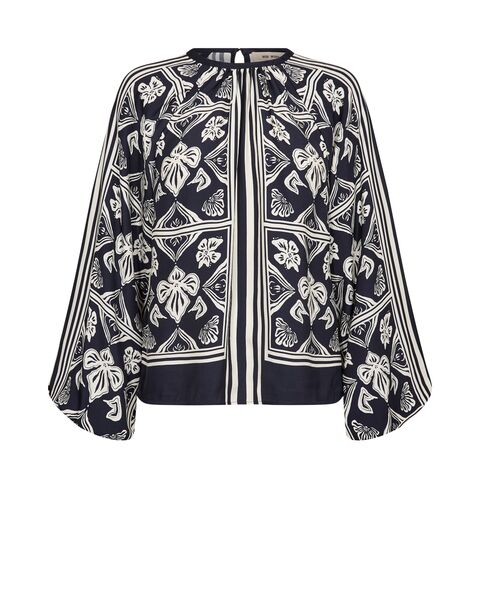 Milkey linocut blouse, salute navy