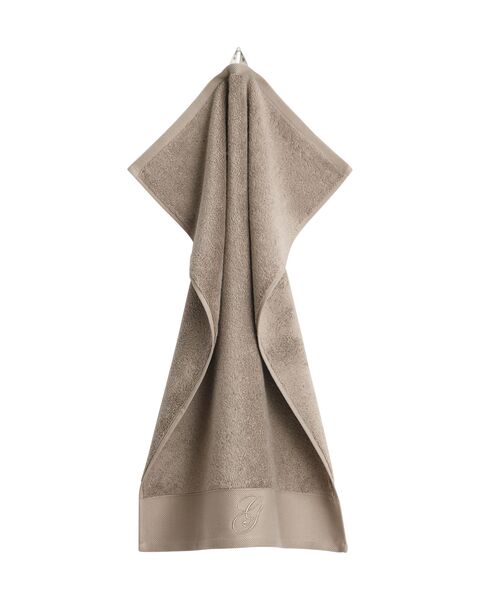 Embroidery towel 30x50, taupe beige