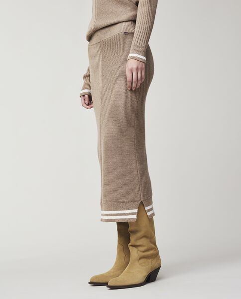 Agnes organic cotton/cashmere knitted skirt, beige/white