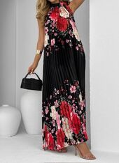 Flower plisse dress, noir