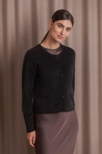 Katie long sleeve cashmere cardigan, black