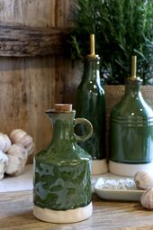 Jug with cork stopper, olive