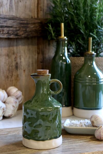 Jug with cork stopper, olive