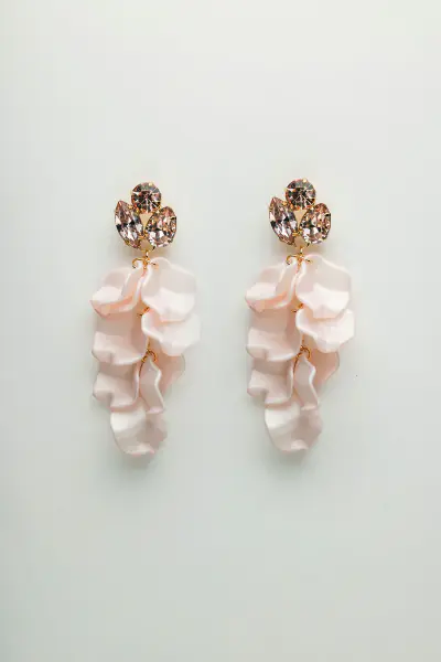 Leaf stone earrings, light pink