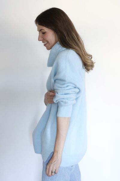 Bella raccoon blend turtle neck knit, maya blue