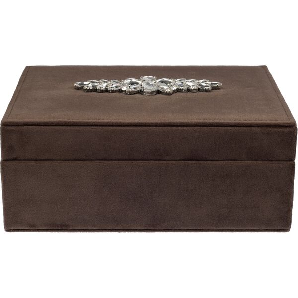 Velvet jewellery box large with crystals, chocolate brown