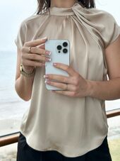 Fleur drapy satin blouse, dark sand