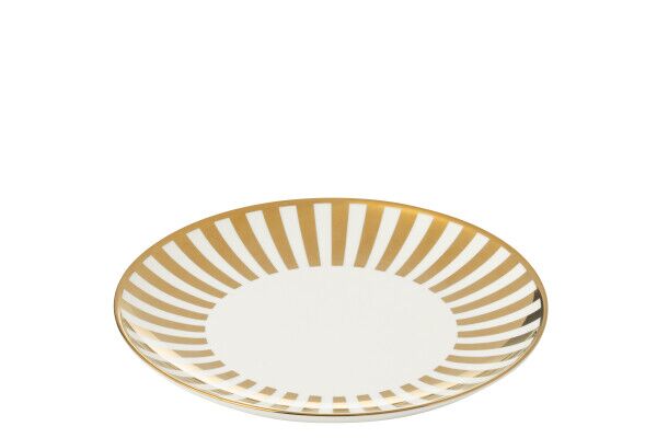 Box of 4 plate striped porcelain, gold colored/white