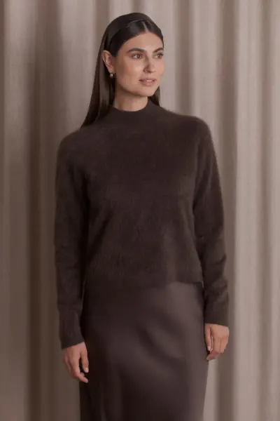 Karlea long sleeve mock neck sweater, dark chocolate