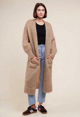 Long mohair cardigan, taupe