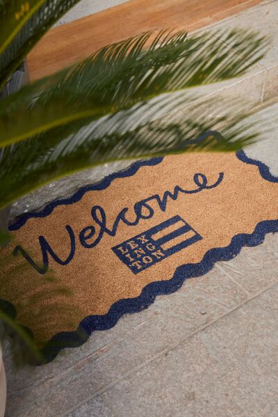Welcome coir fibre door mat 45x90cm, natural/blue