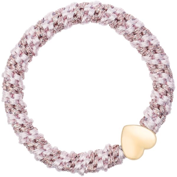 Fat hair tie with heart, rose quartz glitter stripe