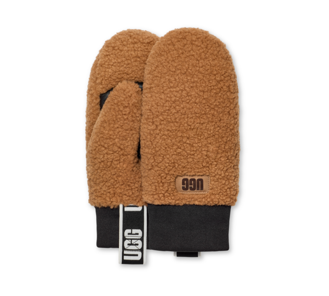 UGGfluff mitten with logo tape, chestnut