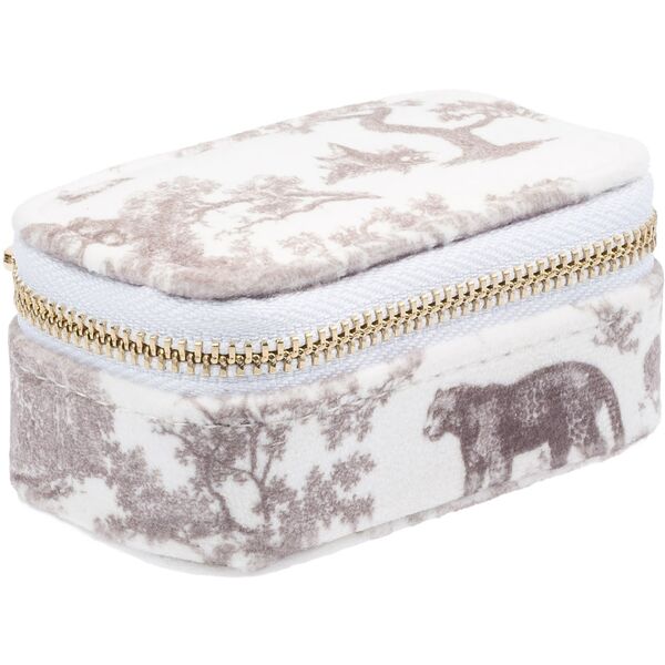 Velvet jewellery box micro, warm taupe savannah pattern