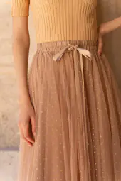 Aria tulle skirt with dots, camel/or