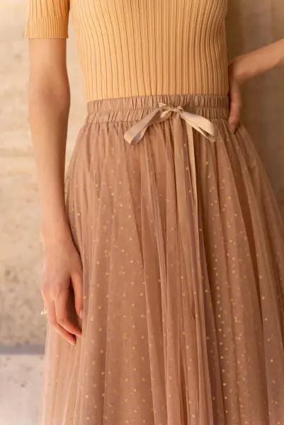 Aria tulle skirt with dots, camel/or