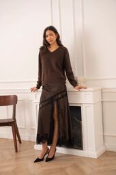 Brushed cashmere & wool sweater, choco