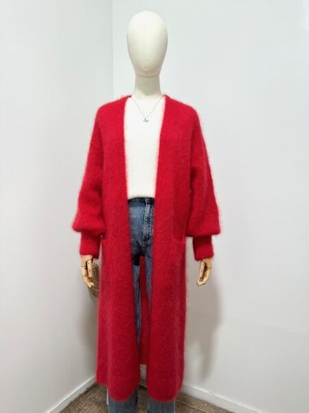 Long mohair cardigan, red