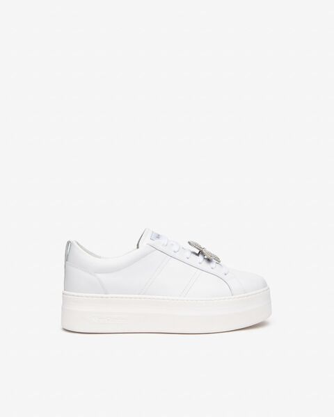 Leather sneakers with flower, white