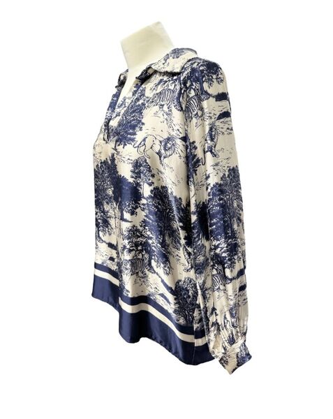 Long sleeve blouse with Toile De Jouy print, navy