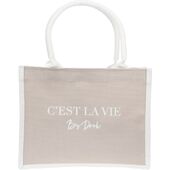 Canvas tote "C'est la vie" small, sand/off white