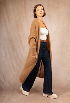 Long mohair cardigan, camel
