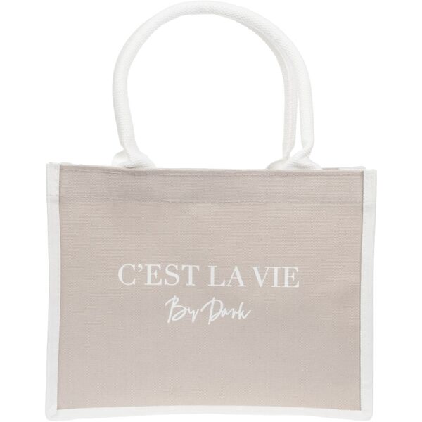Canvas tote "C'est la vie" small, sand/off white