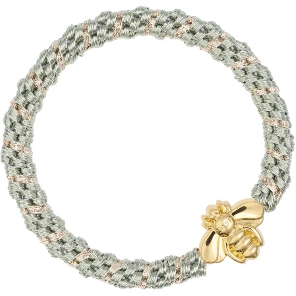 Fat hair tie with bee, milieu green stripe