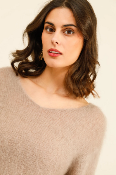 Solid mohair sweater, taupe