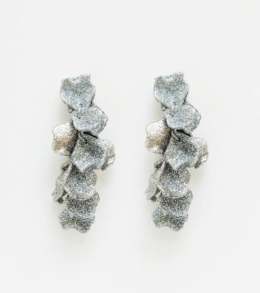Leaf Earrings Mini, Silver Glitter