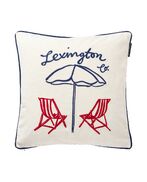 Beach life organic cotton canvas pillow cover 50x50, white/navy/red
