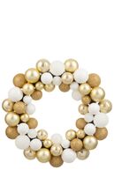 Wreath Christmas baubles plastic, white/gold colored