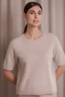 Karlie short sleeve cashmere sweater, latte