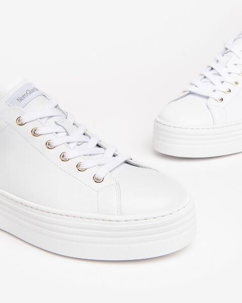 Leather sneakers with bow, white