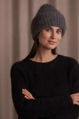 Mai kid mohair blend chunky beanie, dark grey melange