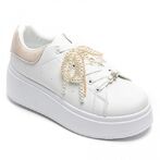 Sneakers with pearl bow, beige