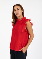 Top with ruffles, scarlet red