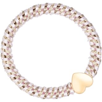 Fat hair tie with heart, rose quartz & nougat mix