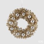 Wreath with hanging baubles dia 25, champagne