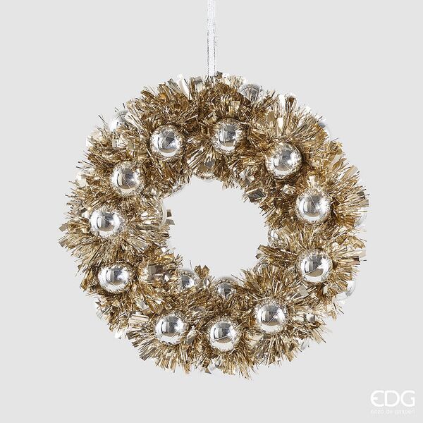 Wreath with hanging baubles dia 25, champagne