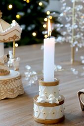 Noël candlestick with bow, antique cream