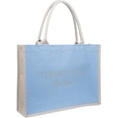 Canvas tote "C'est la vie" medium, ibiza blue/sand