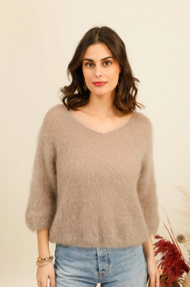 Solid mohair sweater, taupe