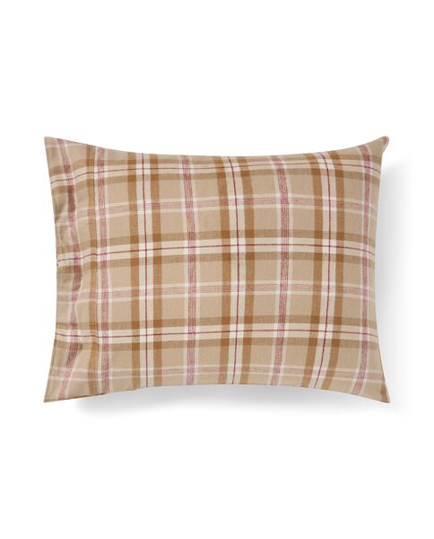 Checked cotton flannel pillowcase 50x60, fudge/beige/fig