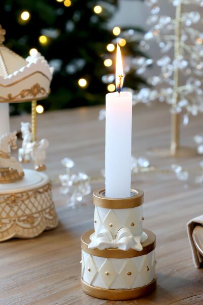 Noël candlestick with bow, antique cream