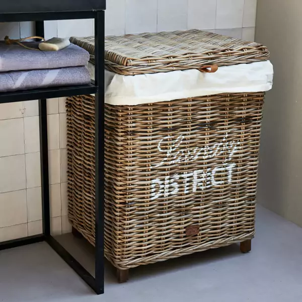 Rustic rattan laundry district basket