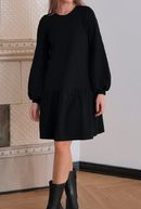 Balloon sleeve jersey dress, black