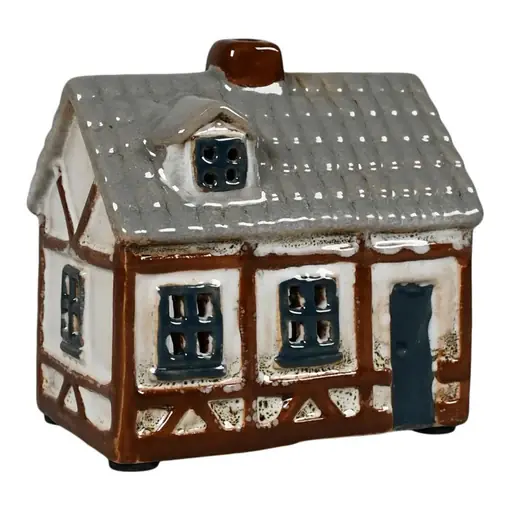 Ceramic house 8cm, white/brown