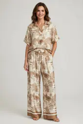 Pants with Toile De Jouy print, beige